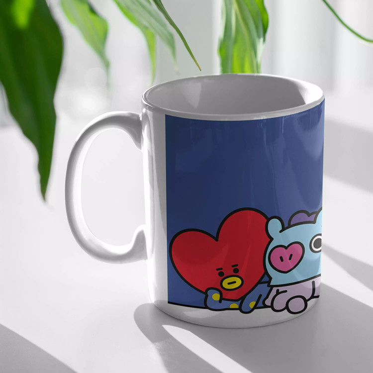 ماگ سرامیکی دسته و داخل سفید BTS-BT21 FH-2236