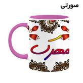 ماگ ( جعبه کادویی رایگان) اسم مهرک سنتی گل و بته کد mgh47758
