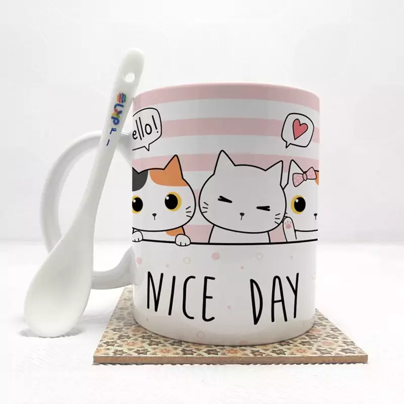 ماگ ( جعبه کادویی رایگان)   گربه بدون . ،زیر لیوانی  . کد 41