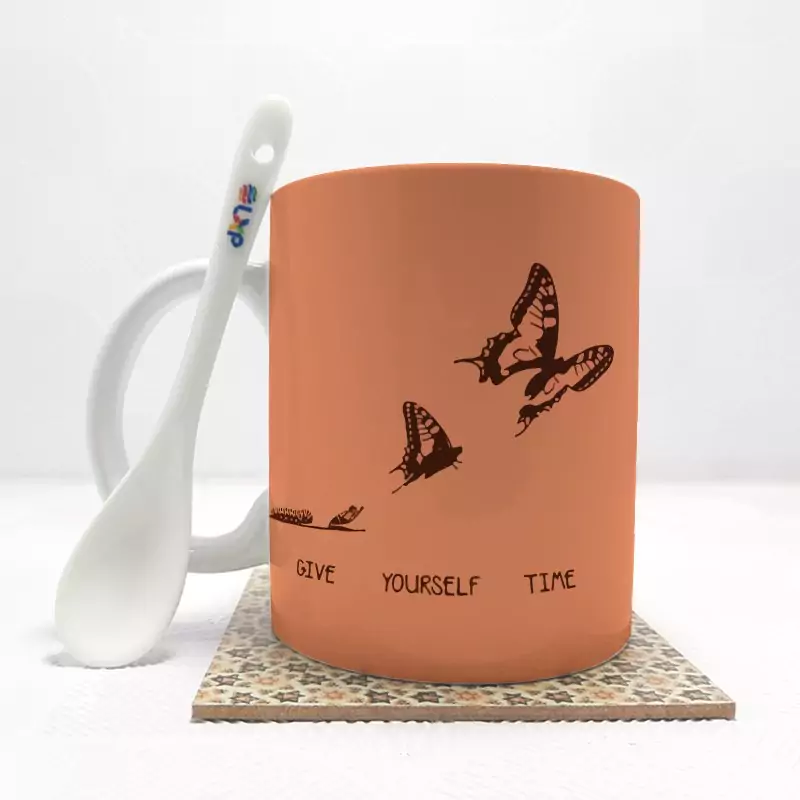 ماگ ( جعبه کادویی رایگان)   پروانه8  بدون .،زیر لیوانی  . کد 93