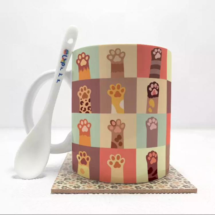 ماگ ( جعبه کادویی رایگان) گربه بدون .،زیر لیوانی . کد 234