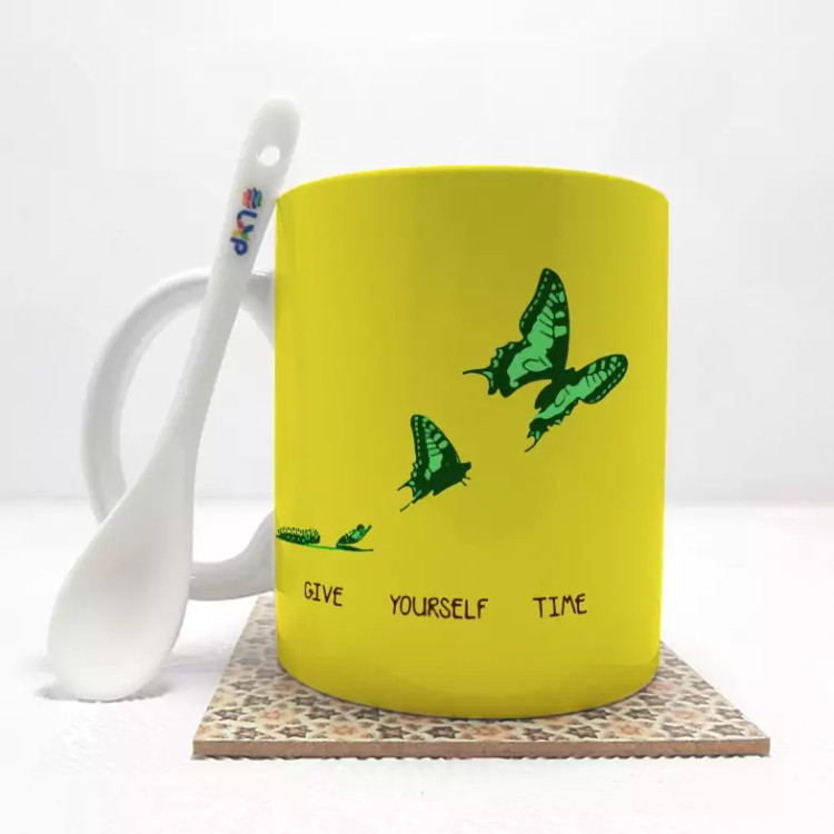 ماگ ( جعبه کادویی رایگان) گرافیکی پروانه 2 بدون .،زیر لیوانی . کد 93