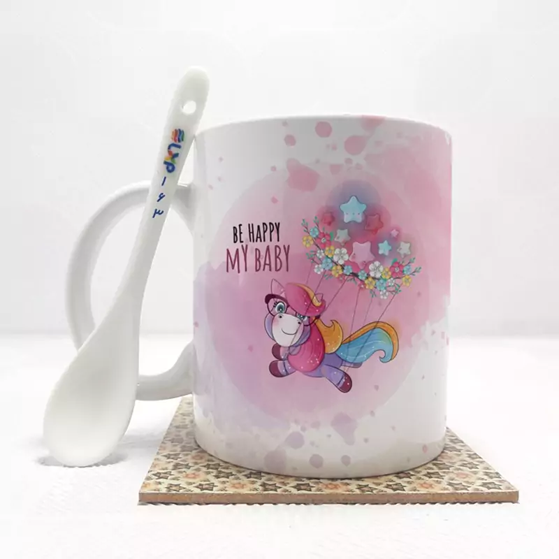 ماگ ( جعبه کادویی رایگان)    یونی کورن بدون .،زیر لیوانی  . کد 163