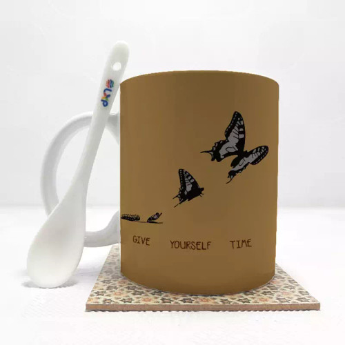 ماگ ( جعبه کادویی رایگان) گرافیکی پروانه12 بدون .،زیر لیوانی . کد 93