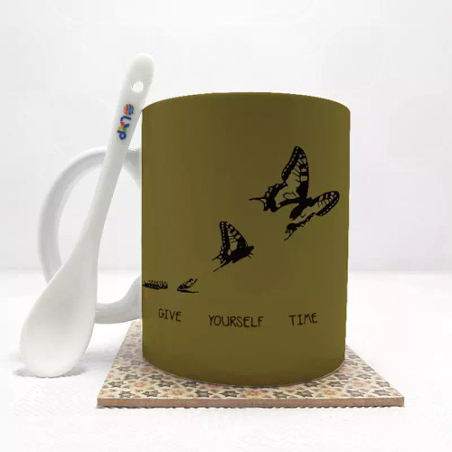ماگ ( جعبه کادویی رایگان) گرافیکی پروانه11 بدون .،زیر لیوانی . کد 93