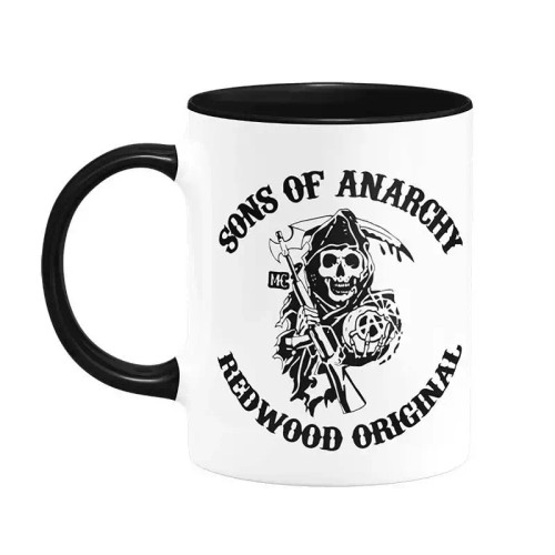ماگ ( جعبه کادویی رایگان) داخل و دسته مشکی سرامیکی sons of anarchy (فرزندان آشوب)