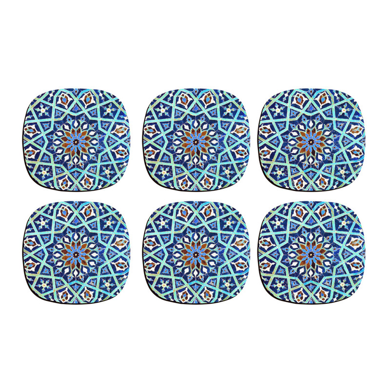 زیر لیوانی چیتوکالا ترمه طراحان ایده مدل کاشی فیروزه کد trm527 بسته شش عددی