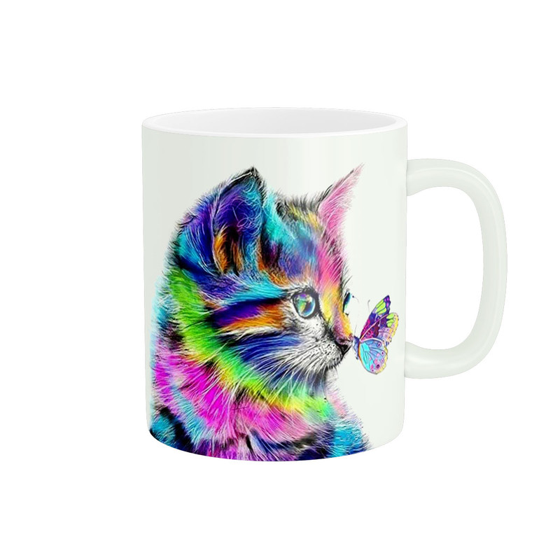 ماگ ( جعبه کادویی رایگان)  زیگورات مدل گربه رنگی کد 2133