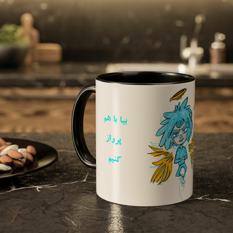 ماگ ( جعبه کادویی رایگان) مدل دسته رنگی طرح پرواز