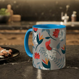 ماگ ( جعبه کادویی رایگان) مدل دسته رنگی طرح گل و گیاه