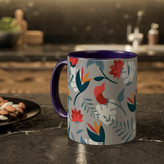 ماگ ( جعبه کادویی رایگان) مدل دسته رنگی طرح گل و گیاه