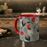 ماگ ( جعبه کادویی رایگان) مدل دسته رنگی طرح گل و گیاه