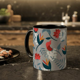 ماگ ( جعبه کادویی رایگان) مدل دسته رنگی طرح گل و گیاه
