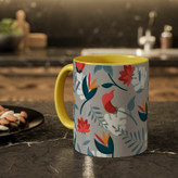ماگ ( جعبه کادویی رایگان) مدل دسته رنگی طرح گل و گیاه
