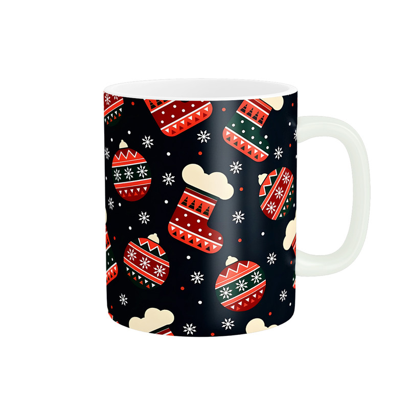 ماگ ( جعبه کادویی رایگان)  طرح الگوی هنری کفش و توپ زمستانی کد 1469