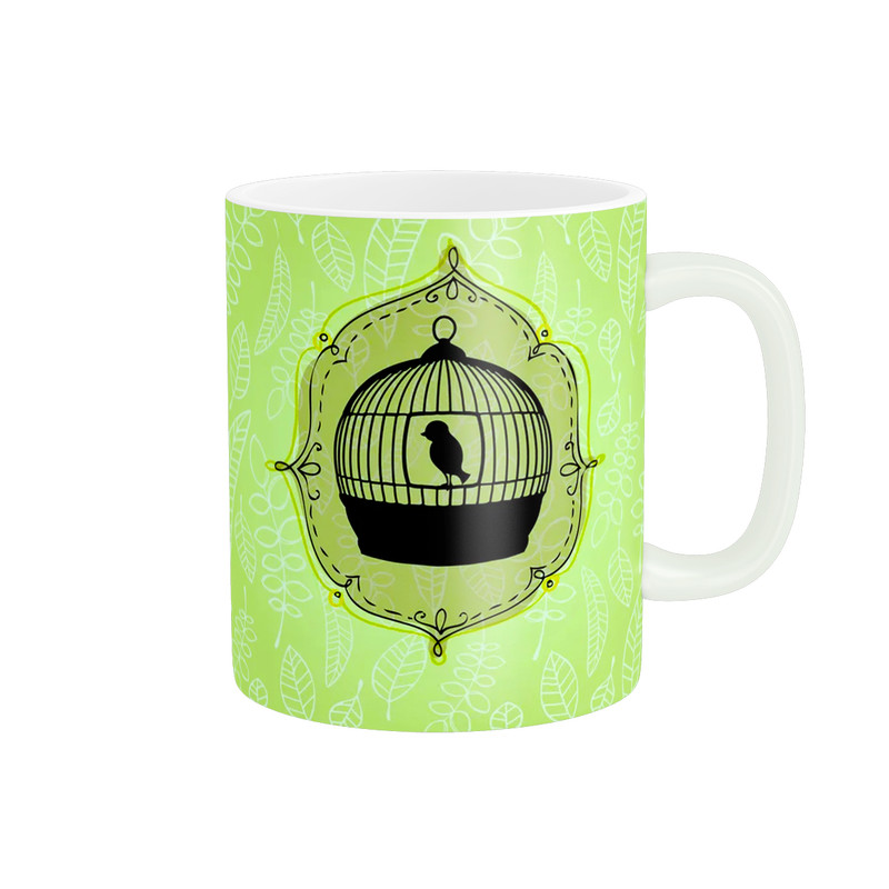 ماگ ( جعبه کادویی رایگان)  مدل طراحی هنری پرنده در قفس کد 1145