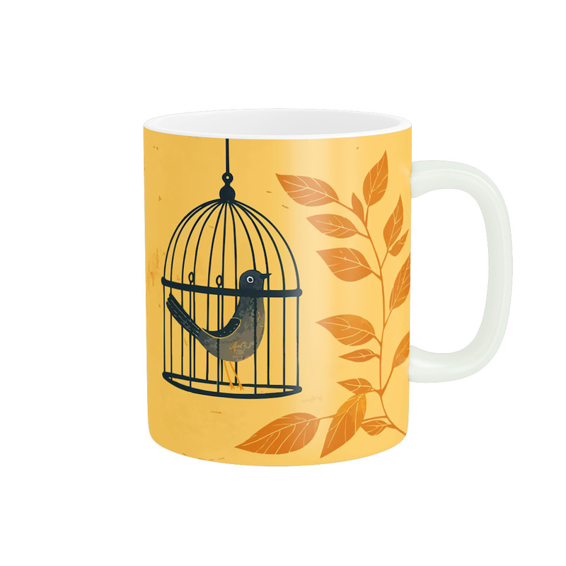 ماگ ( جعبه کادویی رایگان)  مدل طراحی هنری پرنده داخل قفس کد 1150