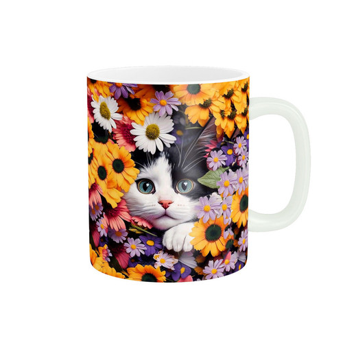 ماگ ( جعبه کادویی رایگان) ( جعبه کادویی رایگان) زیگورات مدل گربه و گل کد 2052