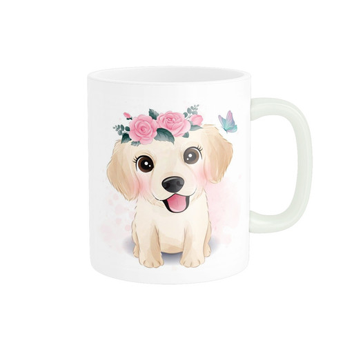 ماگ ( جعبه کادویی رایگان) ( جعبه کادویی رایگان) زیگورات مدل نقاشی سگ ناز با تاج گل کد 2995