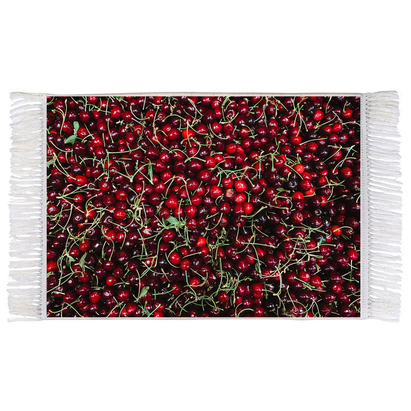 فرش ماشینی دیوارکوب اطلس آبی طرح میوه گیلاس و آلبالو مدل T1756