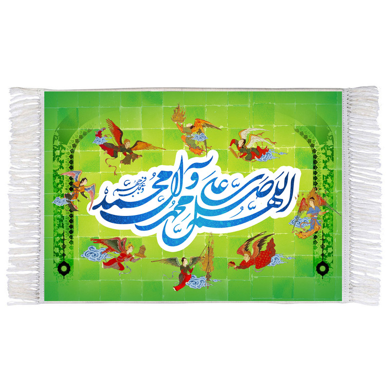فرش ماشینی دیوارکوب اطلس آبی مدل صلوات کد T3969